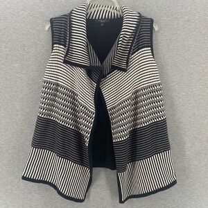Spense Knits Womens Geometric Bohemian Open Front Sleeveless Vest Black White S